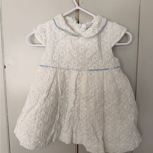 Classic White Eyelet Dress with Blue Trim - Kids Formal